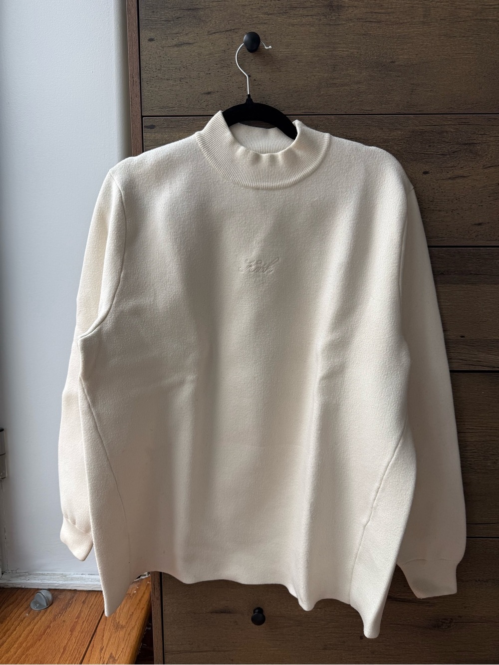KITH Men’s Long Sleeve Mockneck Midweight Knit Sweater in Cream